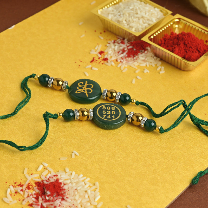 Green Aventurine Zibu Symbol Rakhi