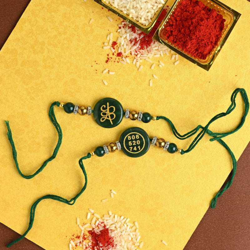 Green Aventurine Zibu Symbol Rakhi
