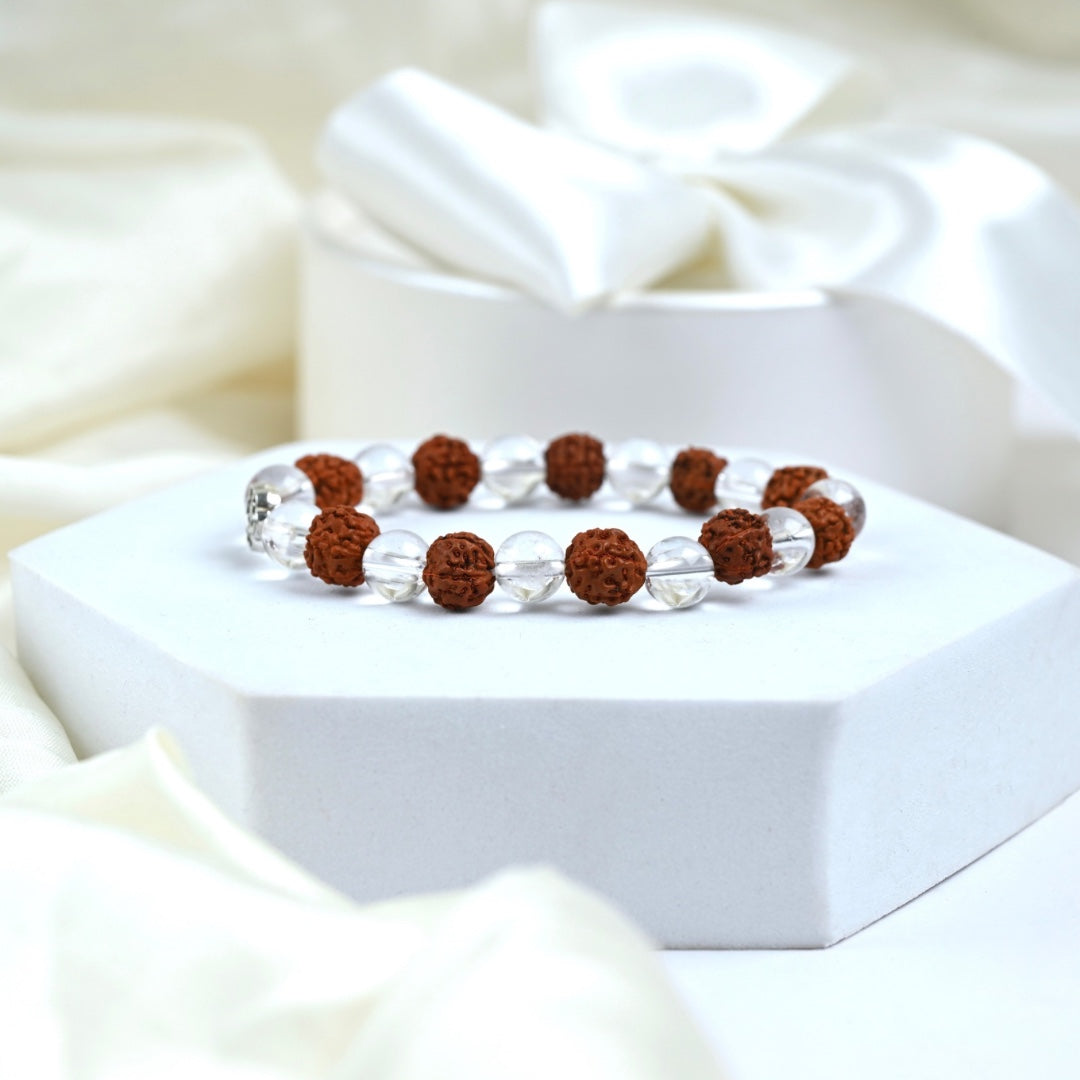 Rudraksh & Clear Quartz Bracelet