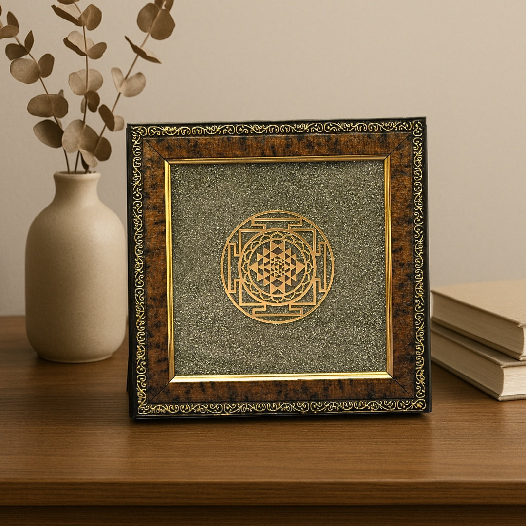 Shree Yantra with Pyrite Frame