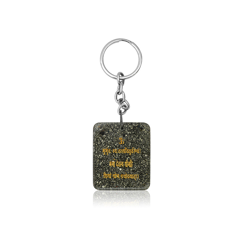 Pyrite Keyring with the Sacred Gayatri Mantra