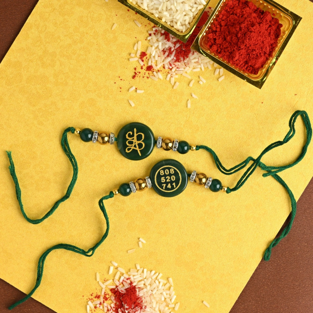 Green Aventurine Zibu Symbol Rakhi