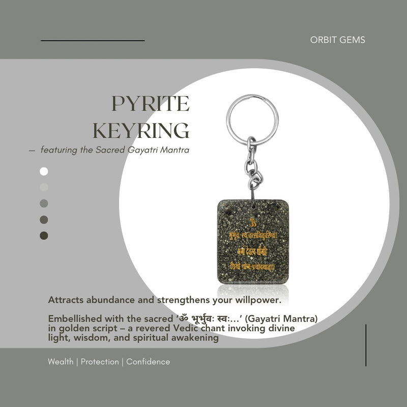 Pyrite Keyring with the Sacred Gayatri Mantra